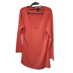 EILEEN FISHER  Soft Wool Blend Tunic Sweater Coral V-Neck Ladies Large LS
